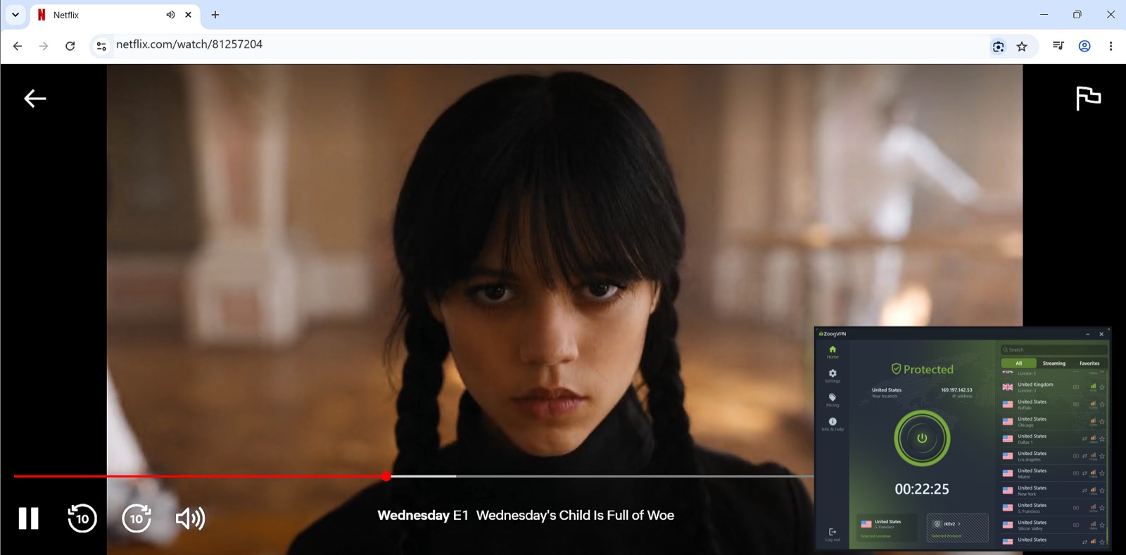Netflix US, playing